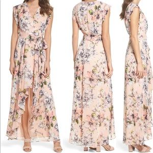 Eliza J Floral Ruffle High Low Maxi Dress